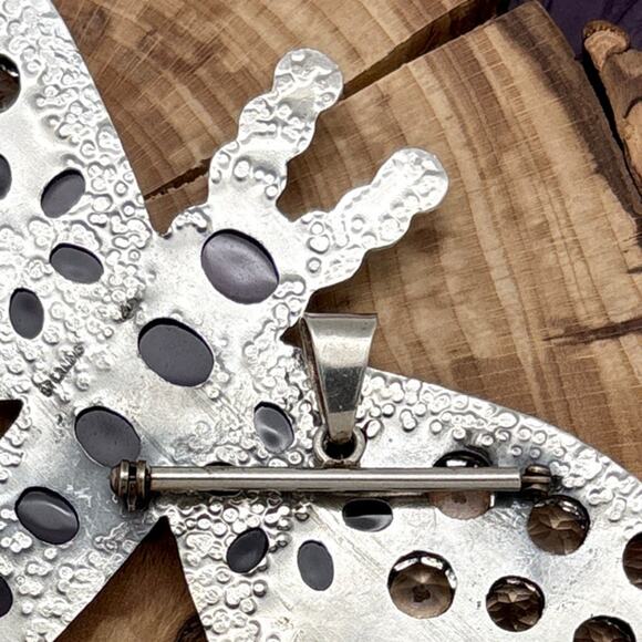 FEDERICO JIMENEZ Sterling Silver & Amethyst Encrusted Statement Dragonfly Brooch - Picture 5 of 7